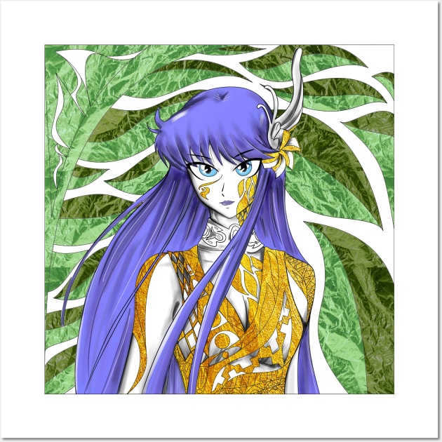 athena in totonac myth cloth goddess in saint seiya ecopop wallpaper floral art Wall Art by jorge_lebeau